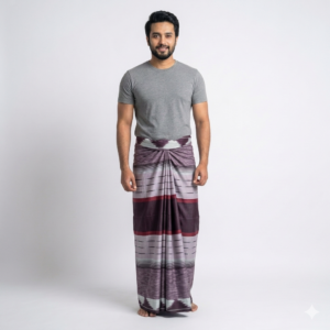 Crown Lungi (Luxury Grey/Purple Striped) - 100% Cotton 5.5 Hat | ক্রাউন লুঙ্গি