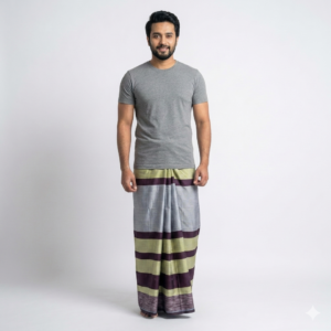 Crown Lungi (Luxury Plum/Olive Striped) - 100% Cotton 5.5 Hat | ক্রাউন লুঙ্গি