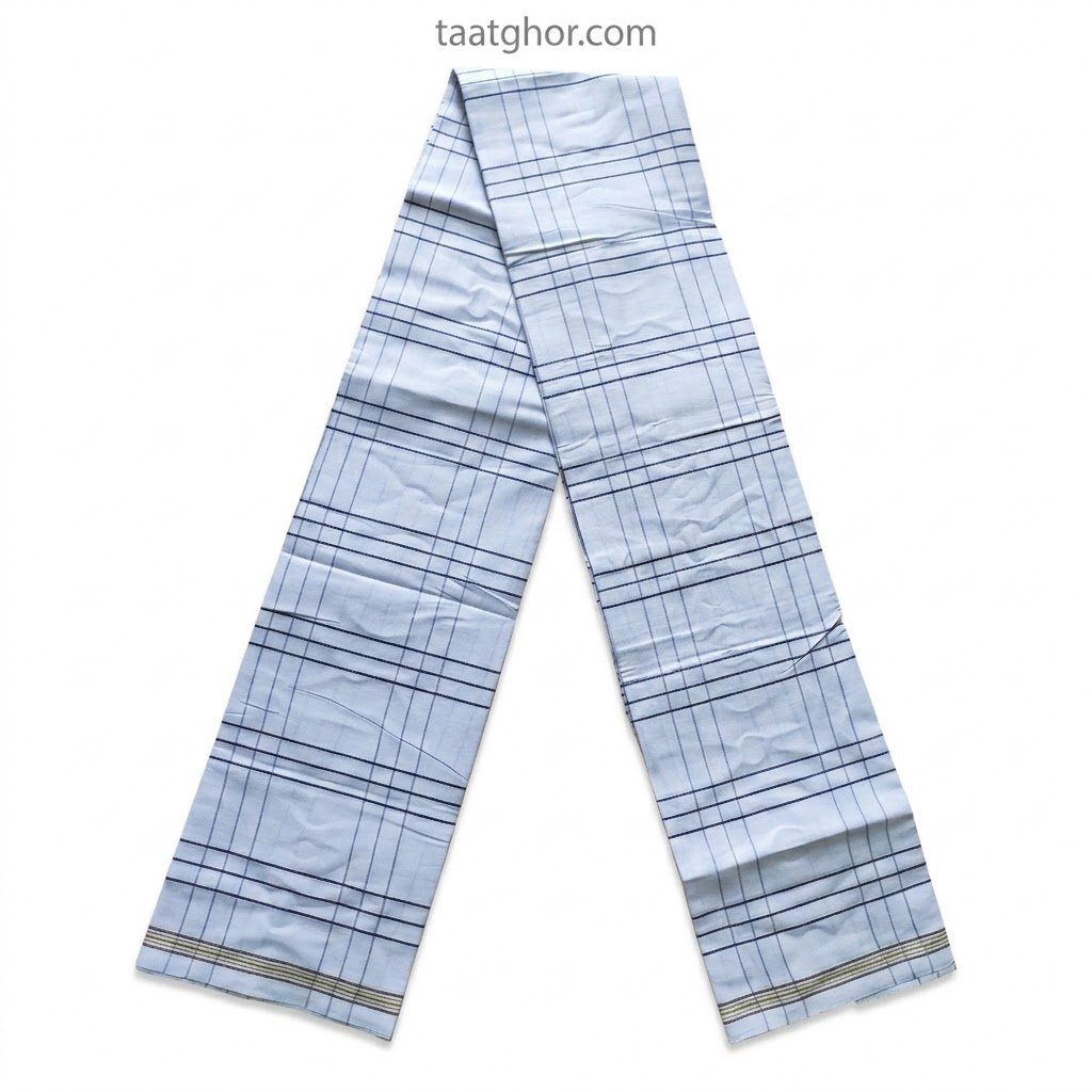 Crown Lungi (White Gold Grid with Golden Border) - 100% Cotton 5.5 Hat | ক্রাউন লুঙ্গি - Image 4