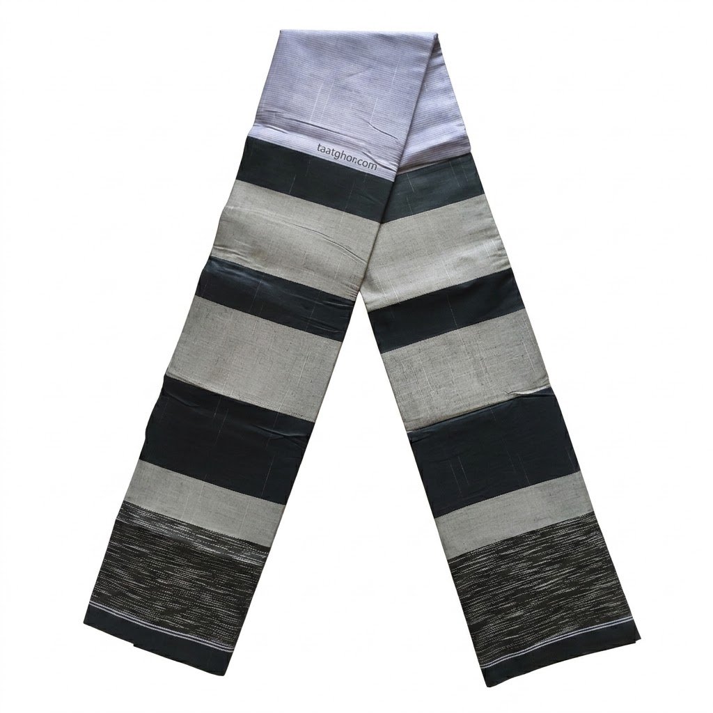 Crown Lungi (Luxury Black/Grey Striped with Purple Band) - 100% Cotton 5.5 Hat | ক্রাউন লুঙ্গি - Image 3