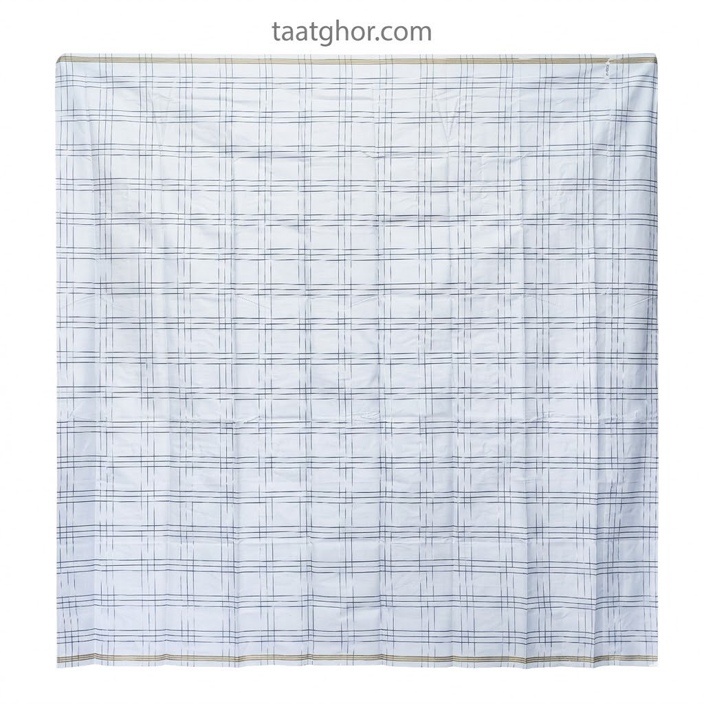 Crown Lungi (White Gold Grid with Golden Border) - 100% Cotton 5.5 Hat | ক্রাউন লুঙ্গি - Image 3