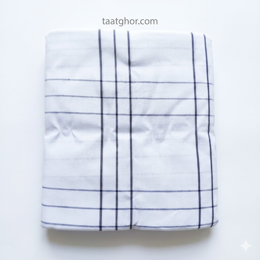 Crown Lungi (White Gold Grid with Golden Border) - 100% Cotton 5.5 Hat | ক্রাউন লুঙ্গি - Image 2