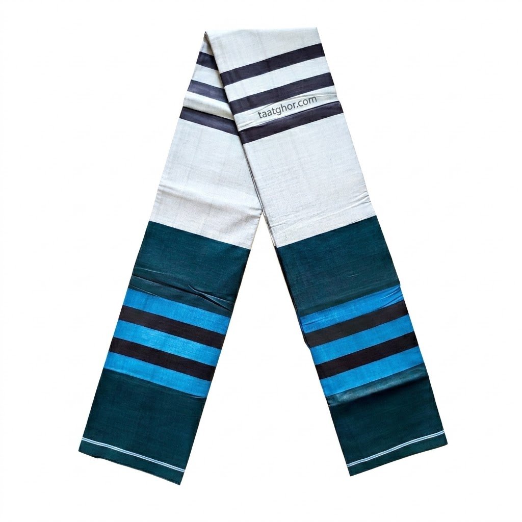 Crown Lungi (Luxury Teal/White Striped) - 100% Cotton 5.5 Hat | ক্রাউন লুঙ্গি - Image 2