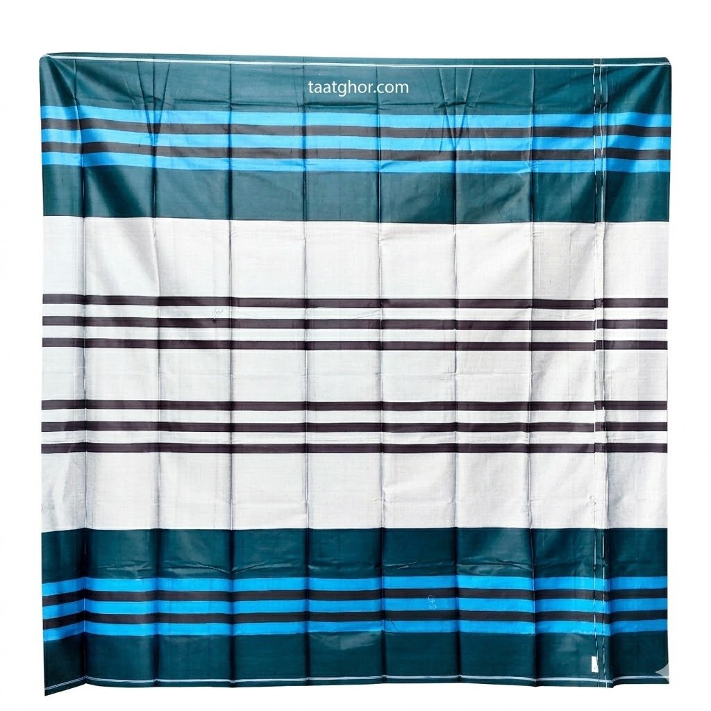 Crown Lungi (Luxury Teal/White Striped) - 100% Cotton 5.5 Hat | ক্রাউন লুঙ্গি - Image 3