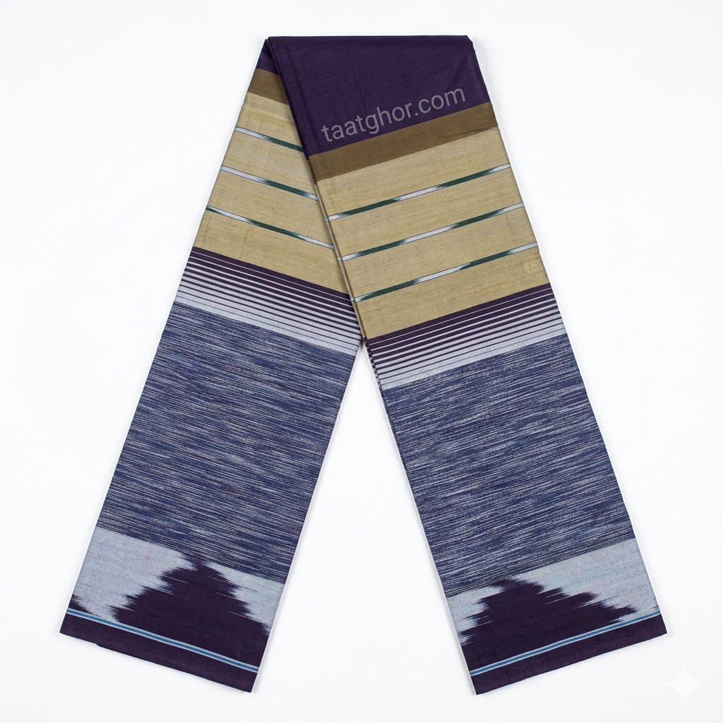 Crown Lungi (Luxury Navy/Beige Striped with Zigzag Border) - 100% Cotton 5.5 Hat | ক্রাউন লুঙ্গি - Image 2