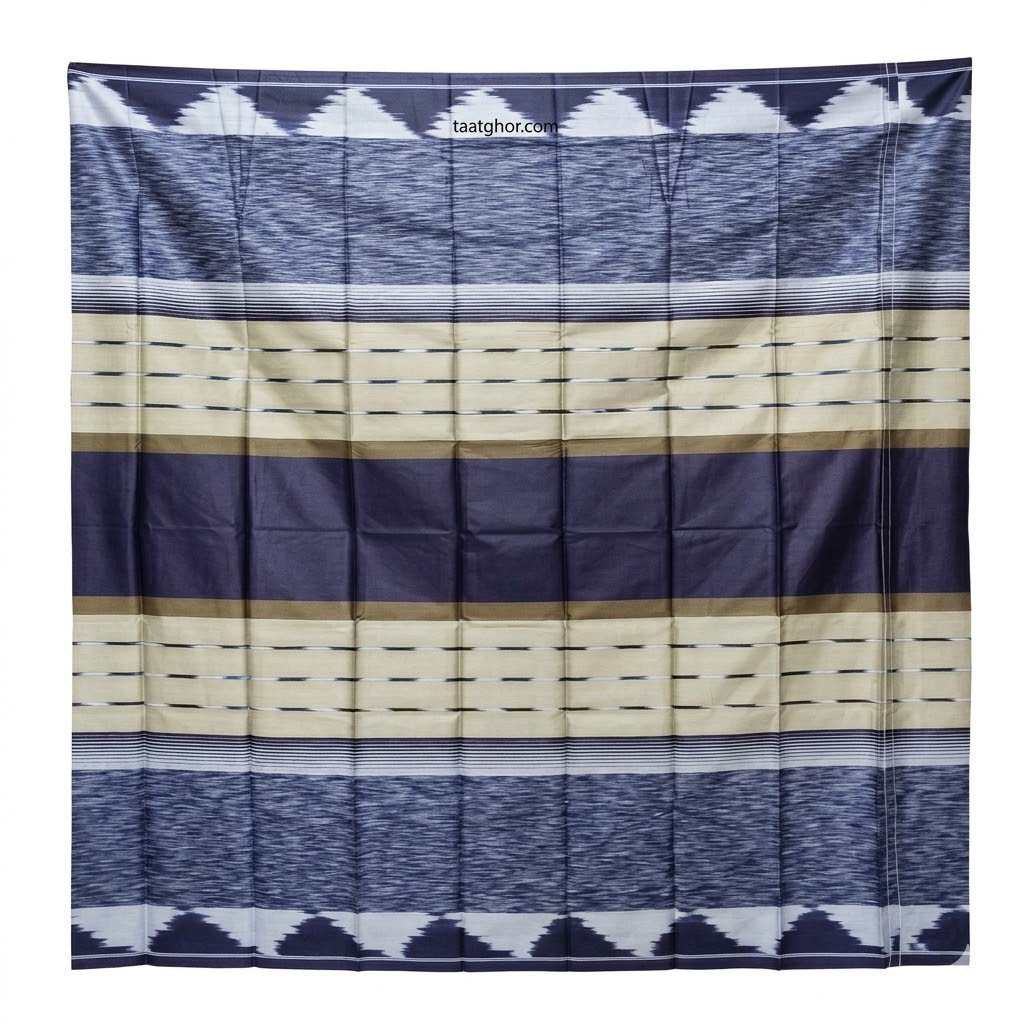 Crown Lungi (Luxury Navy/Beige Striped with Zigzag Border) - 100% Cotton 5.5 Hat | ক্রাউন লুঙ্গি - Image 3