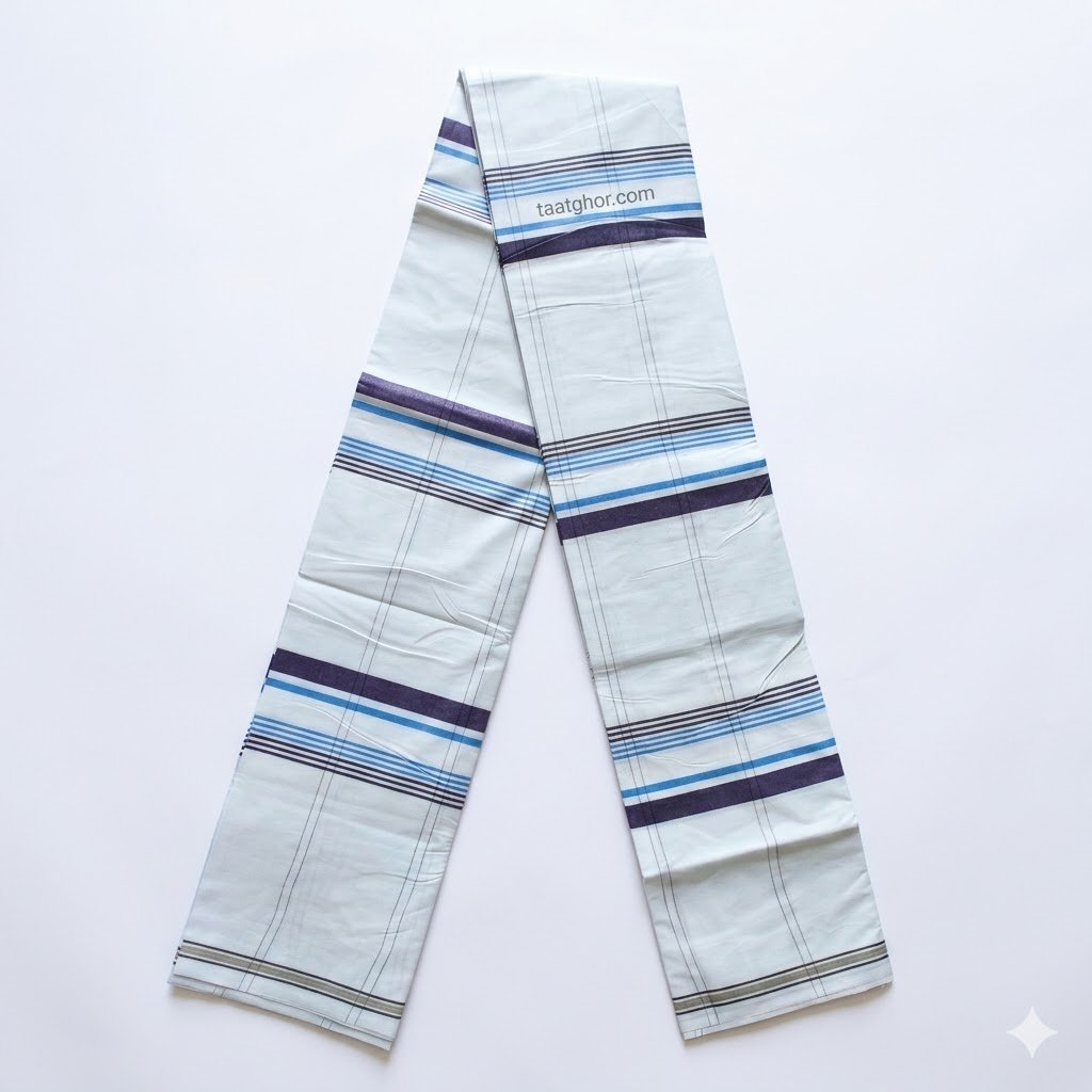 Crown Lungi (Signature White/Blue Striped) - 100% Cotton 5.5 Hat | ক্রাউন লুঙ্গি - Image 3