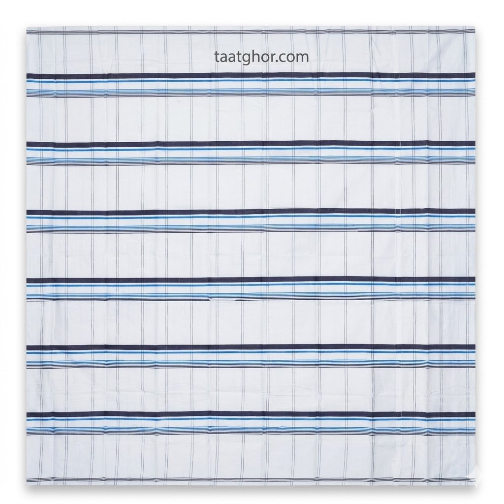 Crown Lungi (Signature White/Blue Striped) - 100% Cotton 5.5 Hat | ক্রাউন লুঙ্গি - Image 2