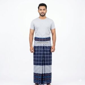 100% Cotton Lungi for Men - Essential Navy Blue Check | সেরা সুতি লুঙ্গি