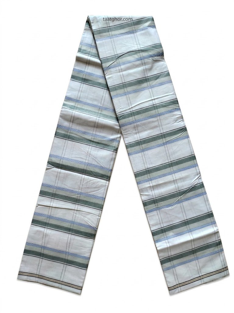 Crown Lungi (Gold Star White/Green/Blue Striped) - 100% Cotton 5.5 Hat | ক্রাউন লুঙ্গি - Image 2
