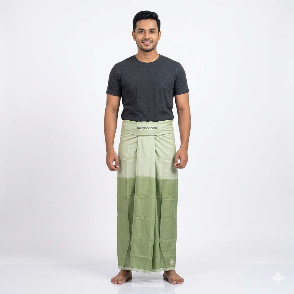 A folded light green 100% pure Cotton Lungi from Pabna Chachkia, perfect for Lungi men looking for the best lungi price in bd at our online lungi shop.