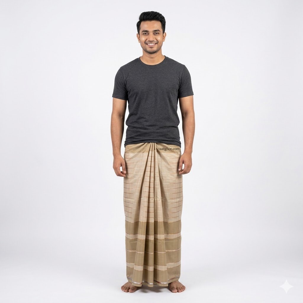 Premium Golden Khaki Pure Cotton Lungi (5.5 Hat) - পাবনার ঐতিহ্যবাহী চাচকিয়ার লুঙ্গি - Image 2