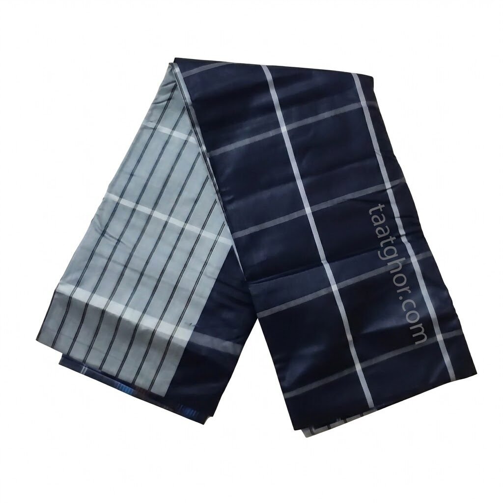 100% Cotton Lungi for Men - Essential Navy Blue Check | সেরা সুতি লুঙ্গি - Image 2