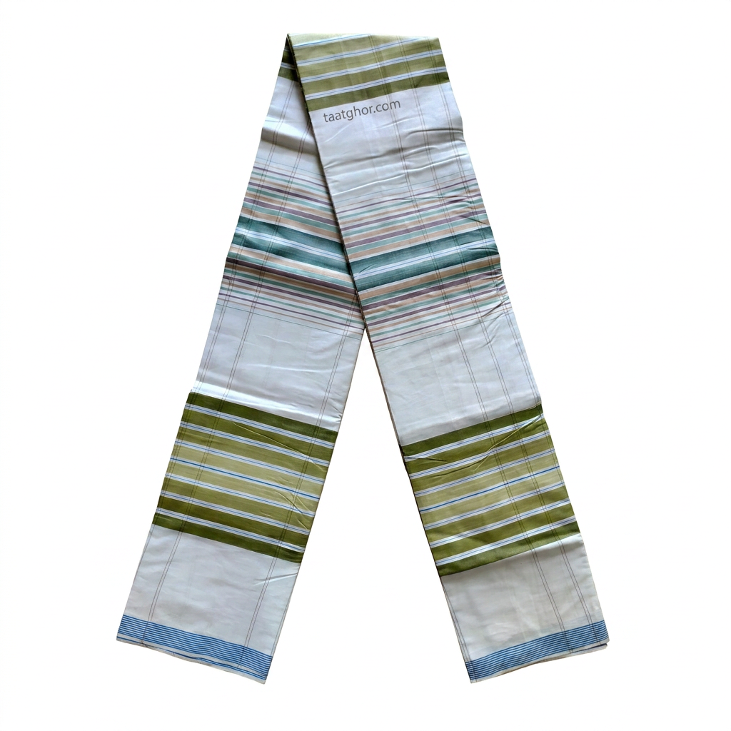 Crown Lungi (Luxury Black with Pink & Yellow Geometric Border) - 100% Cotton 5.5 Hat | ক্রাউন লুঙ্গি - Image 3