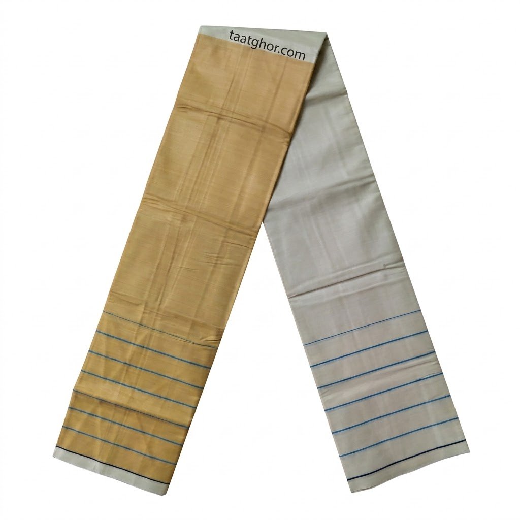 Blue & Grey Striped Pure Cotton Lungi (5.5 Hat) - পাবনার ঐতিহ্যবাহী চাচকিয়ার লুঙ্গি - Image 2