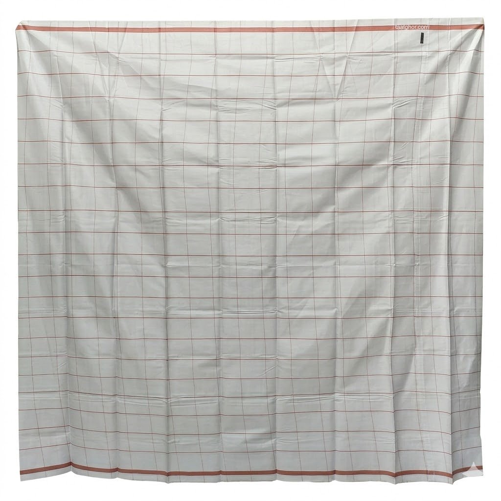 Light Teal Striped Whtie Pure Cotton Lungi (5.5 Hat) - পাবনার ঐতিহ্যবাহী চাচকিয়ার লুঙ্গি - Image 3