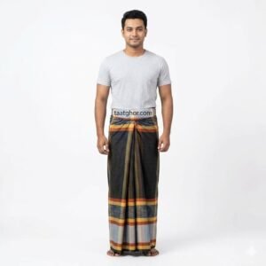 Maroon and dark grey checkered Cotton Lungi for Lungi men showcasing the best lungi price in bd at TaatGhor online lungi shop.