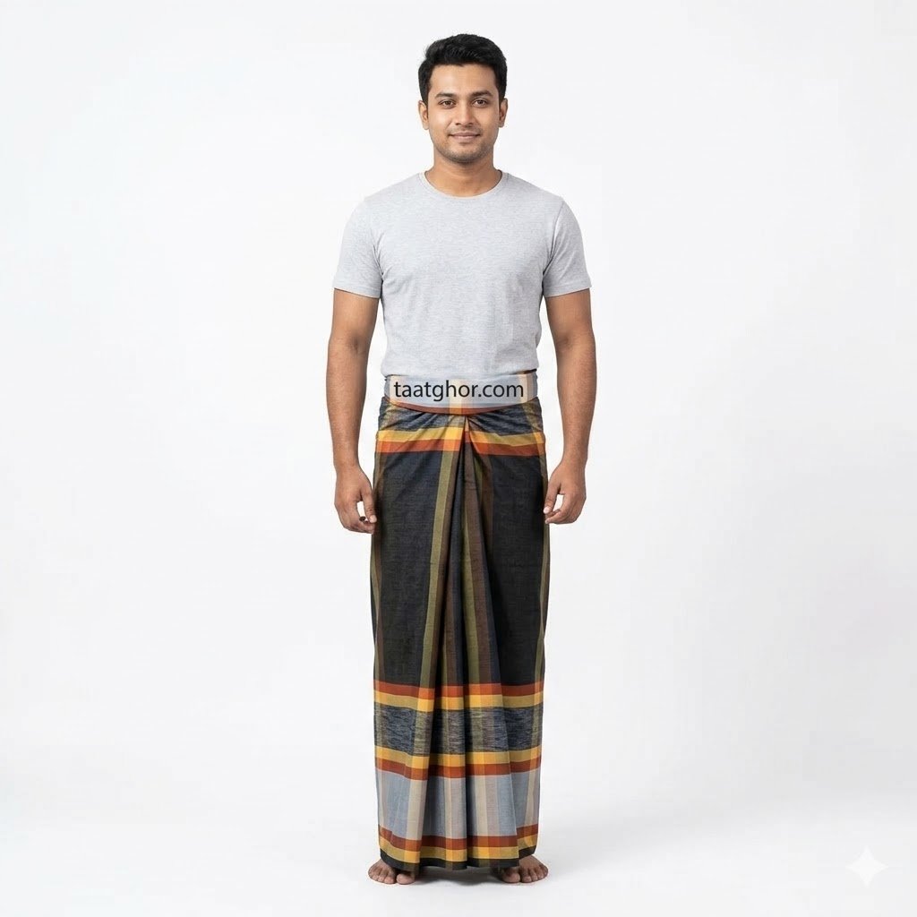Maroon and dark grey checkered Cotton Lungi for Lungi men showcasing the best lungi price in bd at TaatGhor online lungi shop.