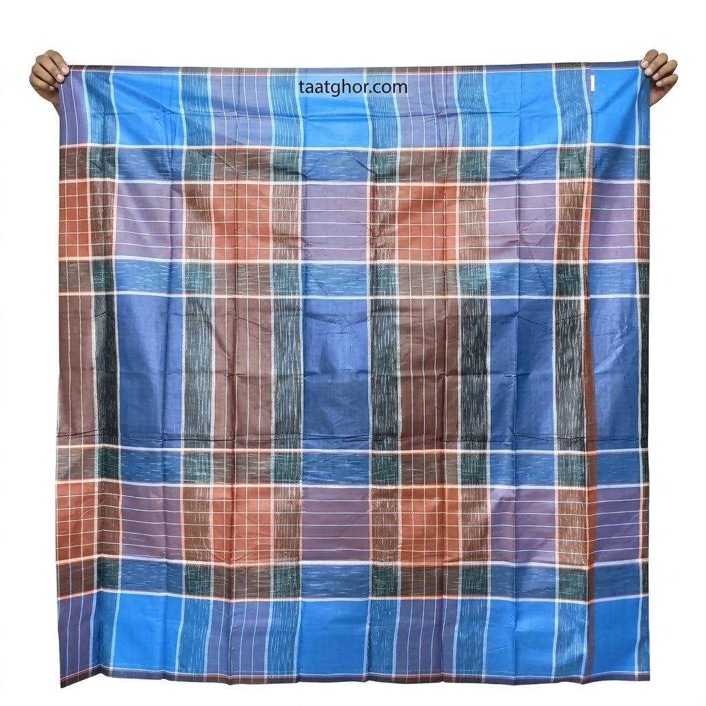 Crown Lungi (Economy Blue/Brown Checkered) - 100% Cotton 5.5 Hat | ক্রাউন লুঙ্গি - Image 2