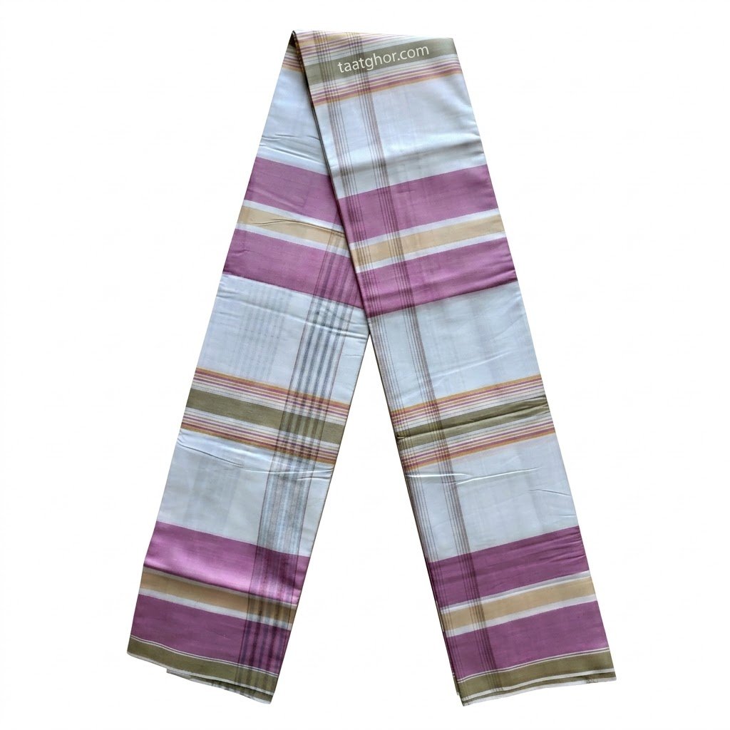 Luxury Navy Cotton Lungi with Geometric Border. 100% সুতি কাপড়ের তৈরি ৫.৫ হাত ক্রাউন লুঙ্গি।