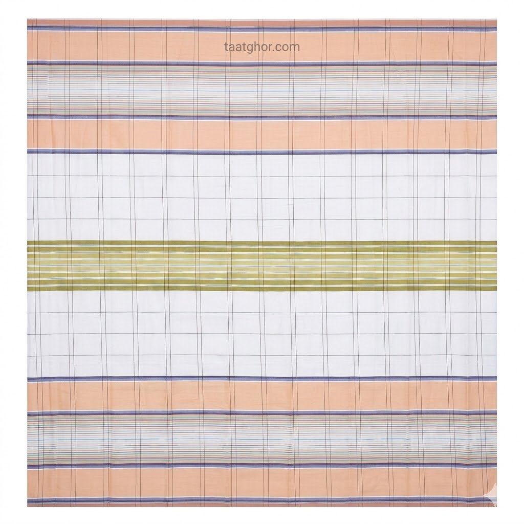 Crown Lungi (Signature White with Peach & Green Stripes) - 100% Cotton 5.5 Hat | ক্রাউন লুঙ্গি - Image 2