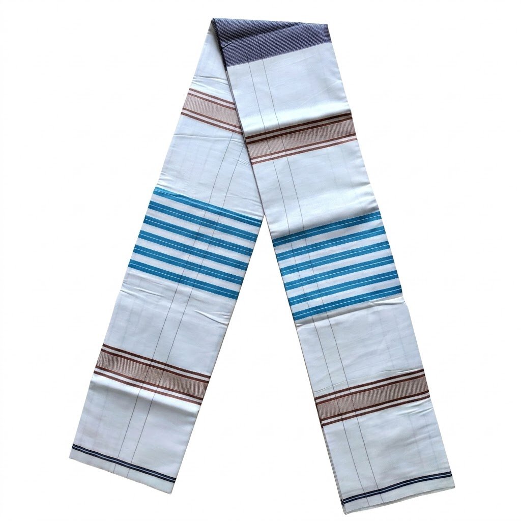 Crown Premium Blue and Grey Checkered Cotton Lungi with Red Border. 100% সুতি কাপড়ের তৈরি ৫.৫ হাত ক্রাউন লুঙ্গি।