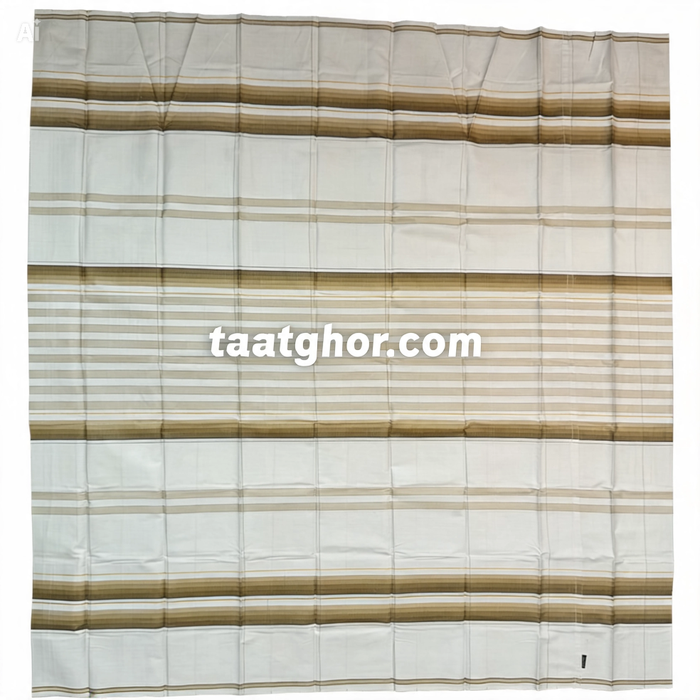 premium white and brown striped 100% pure Cotton Lungi by Kalam brand from Pabna Chachkia, perfect for men looking for the best lungi price in bd at our online shop.