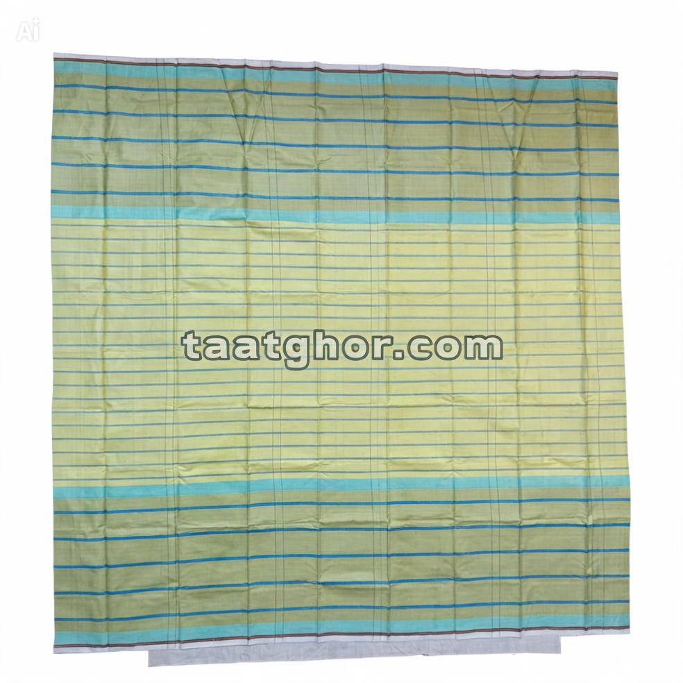 Light yellow and aqua striped Cotton Lungi for Lungi men showcasing the best lungi price in bd at TaatGhor online lungi shop.
