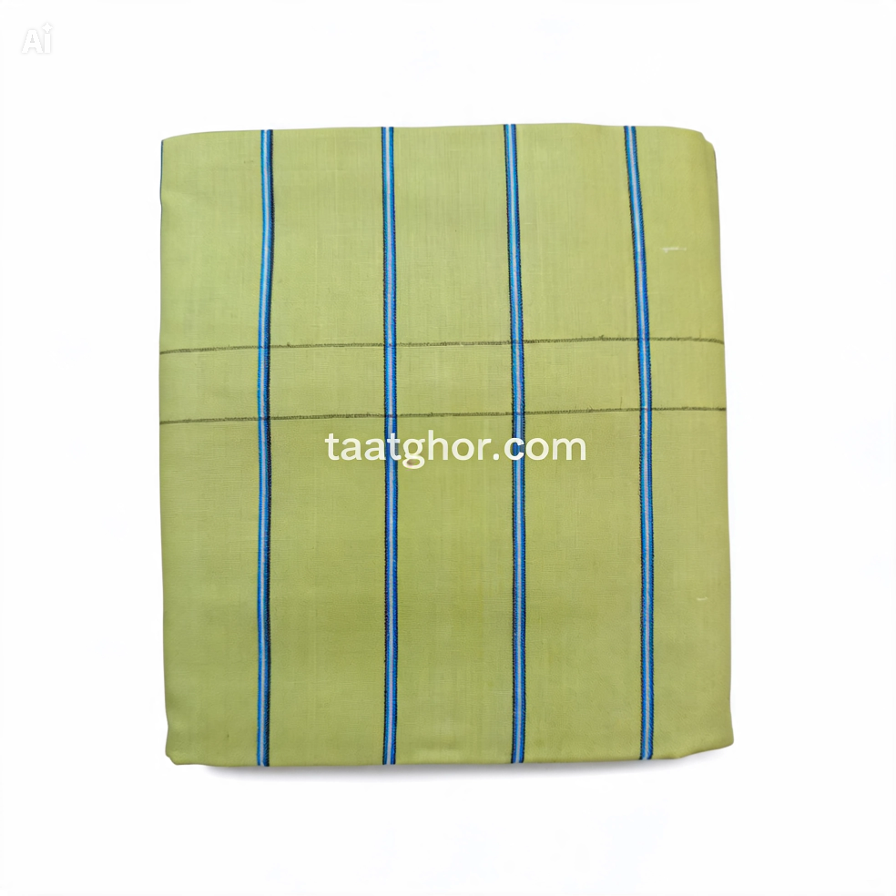 Light Yellow & Aqua Striped Cotton Lungi for Men - 5 Hat | সেরা সুতি লুঙ্গি - Image 3