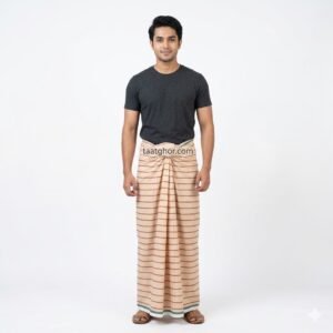 Off-white and red striped Cotton Lungi for Lungi men showcasing the best lungi price in bd at TaatGhor online lungi shop