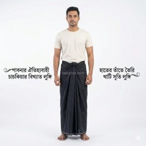 premium black 100% pure Cotton Lungi by Kalam brand from Pabna Chachkia, perfect for men looking for the best lungi price in bd at our online shop