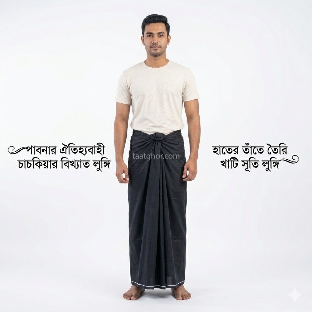 premium black 100% pure Cotton Lungi by Kalam brand from Pabna Chachkia, perfect for men looking for the best lungi price in bd at our online shop