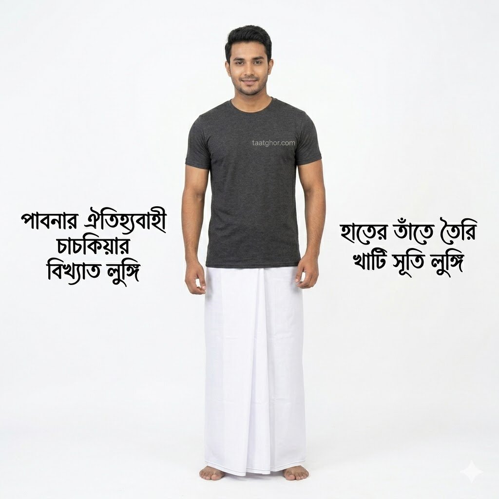 premium pure white 100% pure Cotton Lungi by Kalam brand from Pabna Chachkia, perfect for men looking for the best lungi price in bd at our online shop.