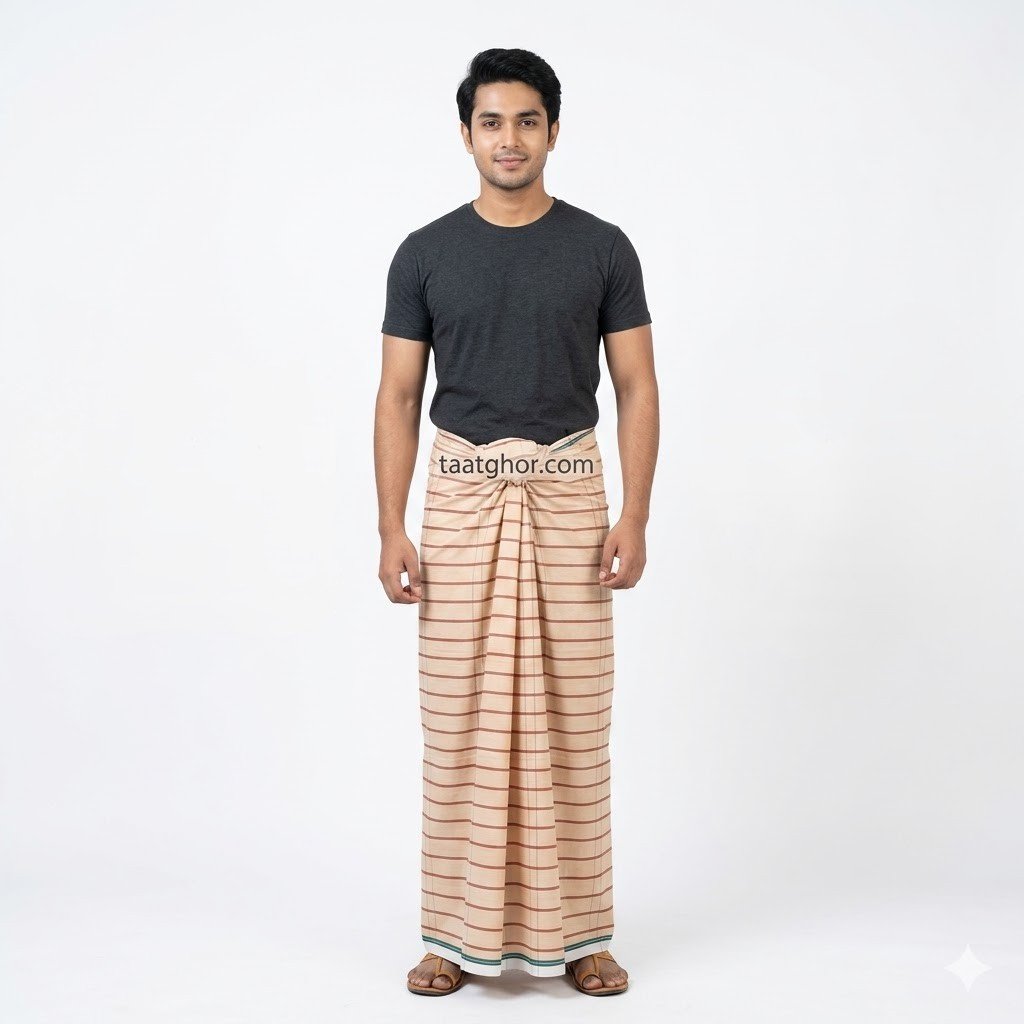 Classic Off-White and Red Striped Cotton Lungi for Men. আরামদায়ক ব্যবহারের জন্য ৫ হাত সেরা সুতি লুঙ্গি।