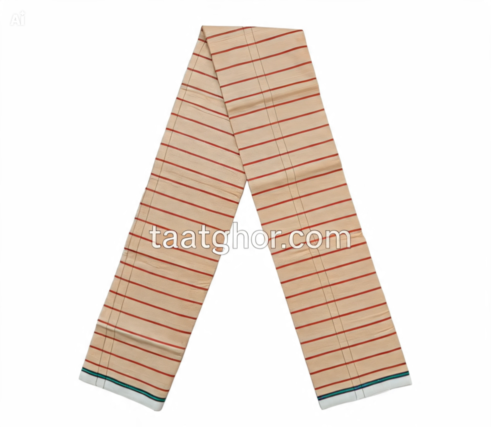 Classic Off-White and Red Striped Cotton Lungi for Men. আরামদায়ক ব্যবহারের জন্য ৫ হাত সেরা সুতি লুঙ্গি।