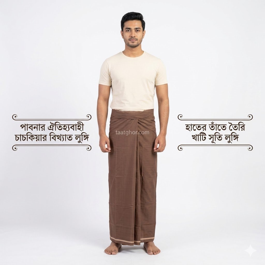Premium Chocolate Brown Pure Cotton Lungi. পাবনার ঐতিহ্যবাহী ৫.৫ হাত চাচকিয়ার সুতি লুঙ্গি।
