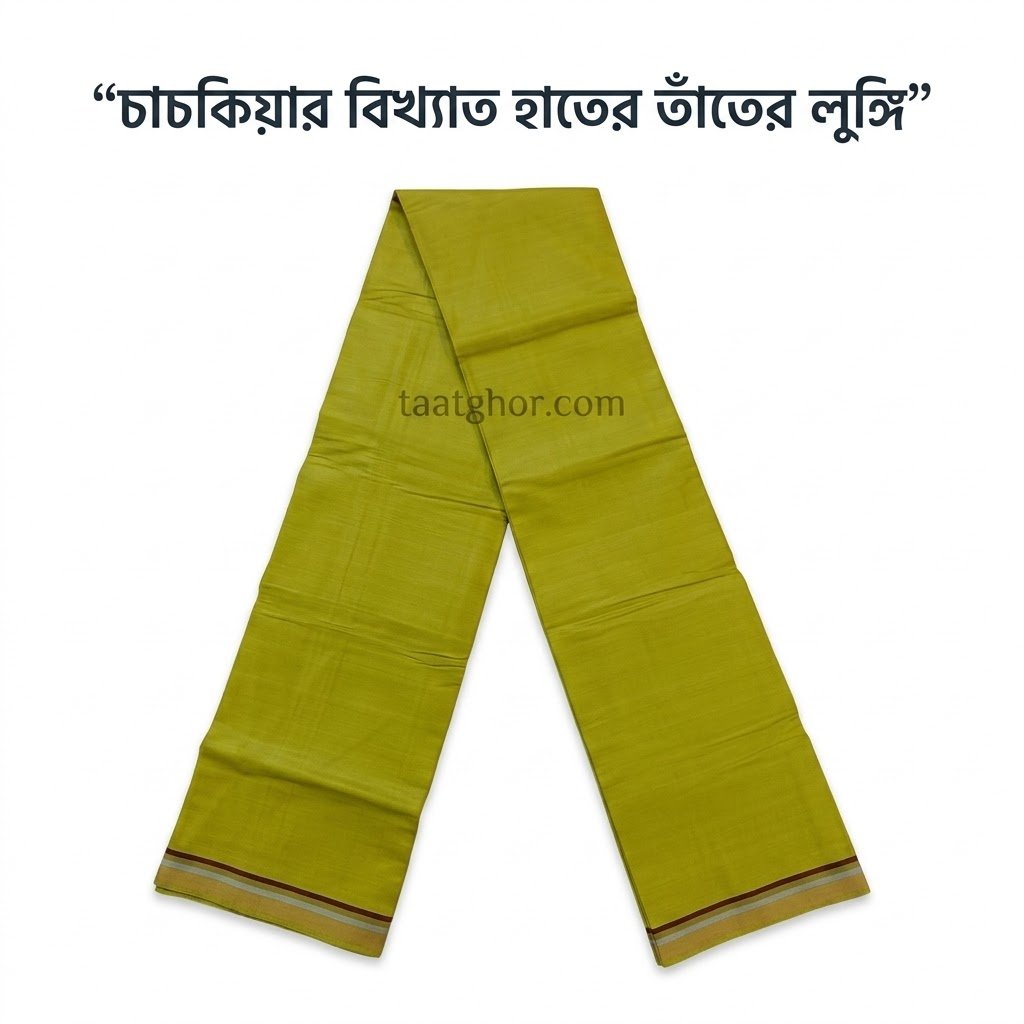 Premium Olive Green Solid Pure Cotton Lungi. পাবনার ঐতিহ্যবাহী ৫.৫ হাত চাচকিয়ার সুতি লুঙ্গি।