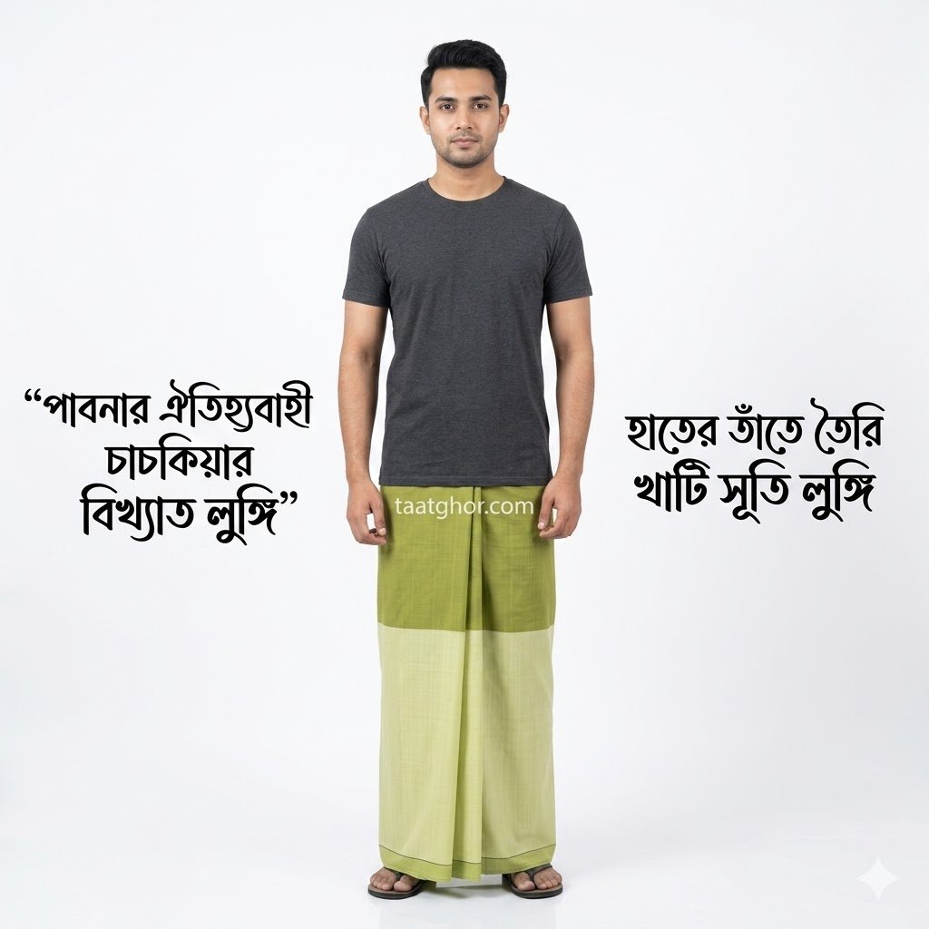 Premium Two Part Color Cotton Lungi. পাবনার ঐতিহ্যবাহী ৫.৫ হাত সুতি লুঙ্গি।