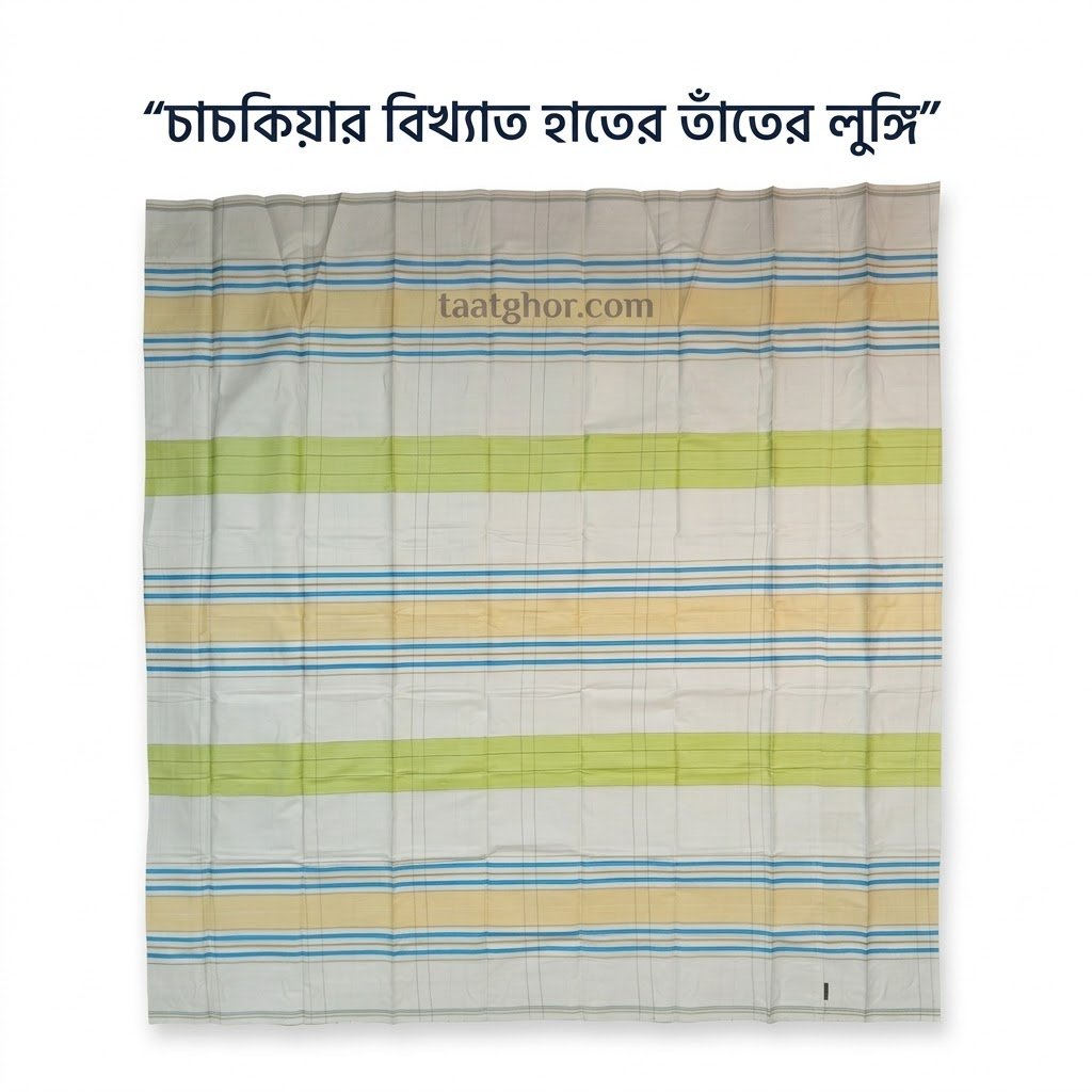 Premium White Multi-Striped Pure Cotton Lungi (5.5 Hat) - পাবনার ঐতিহ্যবাহী চাচকিয়ার লুঙ্গি - Image 3