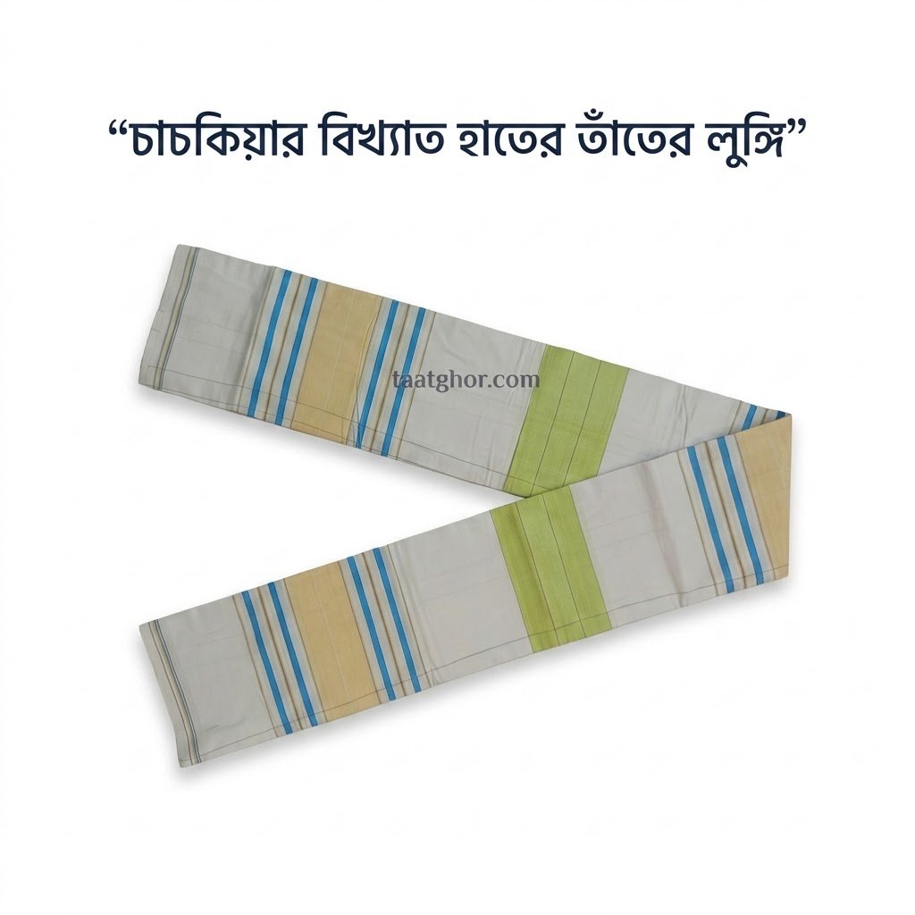 Premium White Multi-Striped Pure Cotton Lungi (5.5 Hat) - পাবনার ঐতিহ্যবাহী চাচকিয়ার লুঙ্গি - Image 2